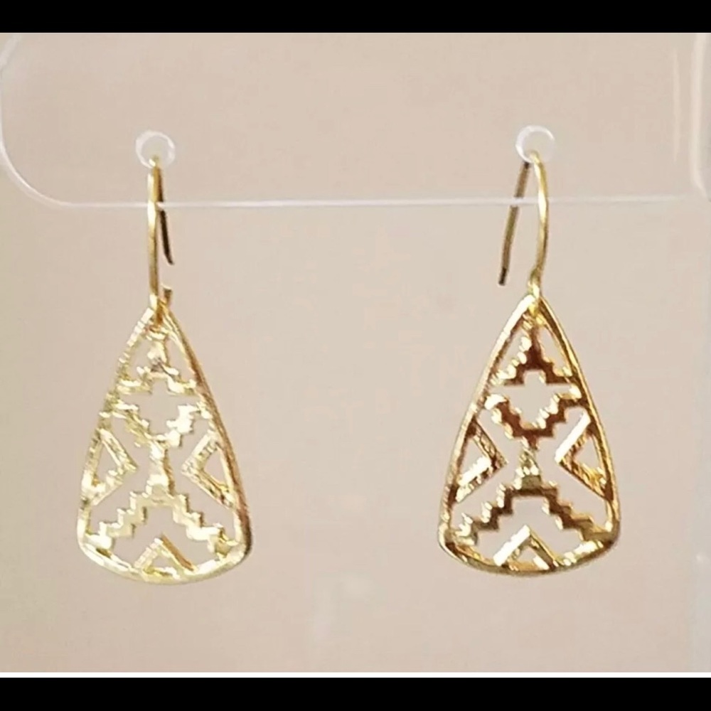 GOLD TONE AZTEC TRIBAL DANGLE DROP NATIVE EARRINGS